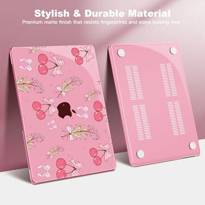 Teryeefi Pink Case for MacBook Air 13.6 inch 2025 2024 2022 Fit Model A3240/A3113/A2681, Laptop Hard Shell with Keyboard Cover Trackpad Film USB Adapter for MacBook Air 13 inch M4 M3 M2, Cherry W128 - color: Cherry Pink W128