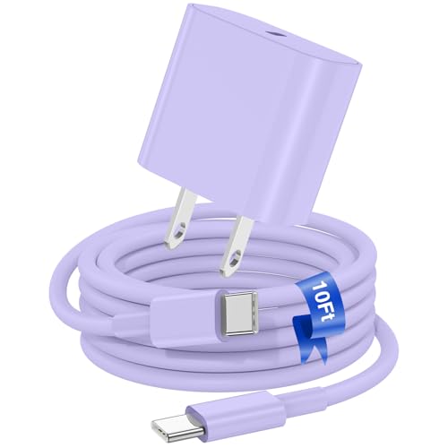 iPhone 17 16 15 Fast Charger Block and 10ft Type C to C Cable Cord Long, 20W USB C Charging Plug for Apple iPhone 17 Pro Max/17 Air/16 Pro Max/16/15 Pro/15 Plus/iPad Mini,Wall Power Adapter Cube Brick - color: Purple, size: 10 Feet