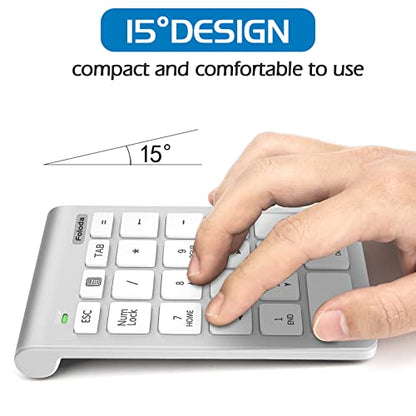 Foloda Wireless Number Pad, 10 Keys USB Keypad for Laptop, 22 Keys Extensions Numeric Numpad Computer Laptop Accessories for PC Desktop Surface Pro Notebook - color: White