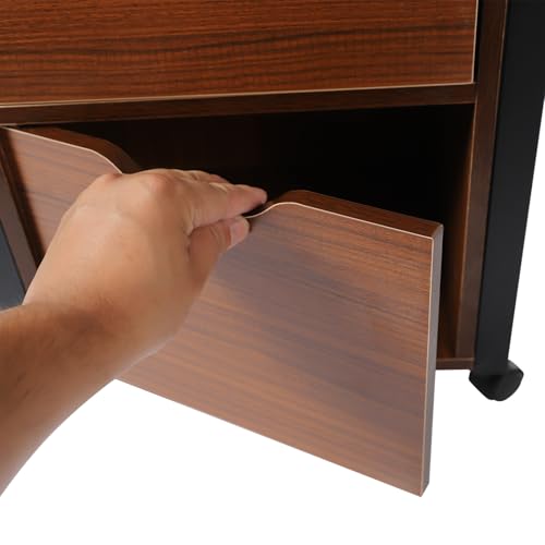 Overbed Table with Wheels, Movable Bedside Table Height Adjustable Over Bed Desk Foldable Rolling Laptop Desk with Drawers for Home & Hospital Use (Black+ Oak Color) - color: Black+ Oak Color
