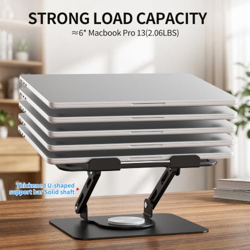 SOUNDANCE 360 Rotating Laptop Stand, Ergonomic Computer Riser for Desk, Adjustable Height Multi-Angle Metal Holder, Foldable Portable Notebook Elevating Base for Office & Home, Black - color: Black