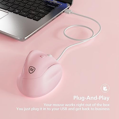 Micropack Ergonomic Mouse Wired for Laptop, PC Computer and Desktop, Ergo Mouse Vertical with Silent Clicks, Up to 3200 DPI Adjustable Mouse Sensitivity, Pink - color: Pink, size: Wired