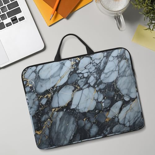 14 Inch Laptop Sleeve Case Waterproof Lightweight Laptop Case Bag Black Textured Marble Travel Laptop BagsWith Handle Briefcase Messenger Bag For Women Men