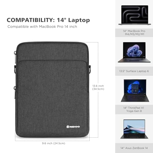 NIDOO 14 inch Laptop Sleeve Protective Computer Carrying Case Bag for 14" ThinkPad E14 Gen 4/ T14s Gen 5/ ThinkPad X1 Carbon Gen 12/14" MacBook Pro M4 M3 / Asus ZenBook 14/13.5" Surface Laptop 6 5 - color: Dark Grey, size: 14 inch