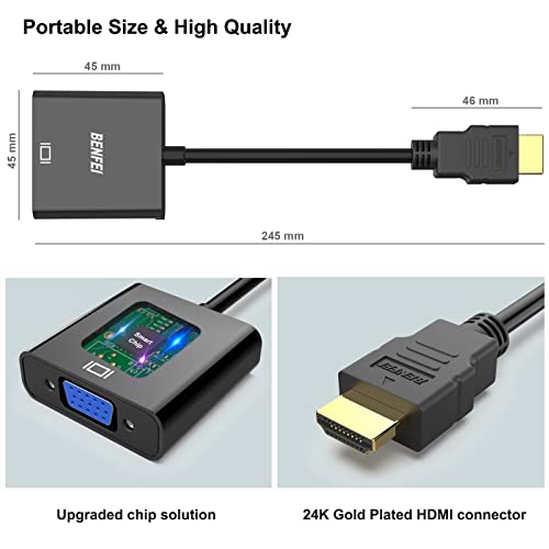 BENFEI HDMI to VGA, 10 Pack, Gold-Plated HDMI to VGA Adapter (Male to Female) for Computer, Desktop, Laptop, PC, Monitor, Projector, HDTV, Chromebook, Raspberry Pi, Roku, Xbox and More - Black - style: 10 Pack