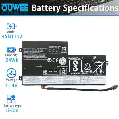 45N1112 Laptop Battery Compatible with Lenovo ThinkPad A275 T440 T440S T450 T450S T460 X230S X240 X240S X250 X260 X270 Series Internal 45N1113 45N1111 01AV459 45N1109 45N1110 45N1773 11.4V 24Wh - size: 6.50*3.11*0.31 inch 45N1112
