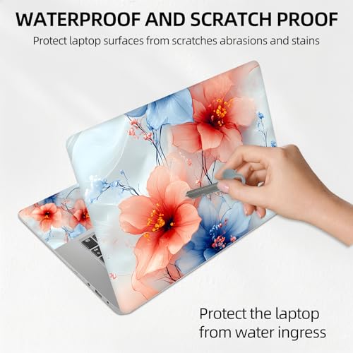 Elegant Blue and Pink Hibiscus Floral Universal Laptop Skin Sticker 3PCS,Protective Decal Trim-to-Fit 11.6" 13.3" 14" 15.6" Laptop Vinyl Cover,Removable Anti-Scratch Computer Decal Protector - color: Elegant Blue and Pink Hibiscus Floral