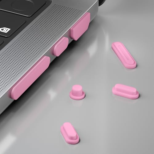 ProElife 7-Pcs Anti Dust Dirt Plug for MacBook Pro 14 16 M5 M4, Pink | Durable Laptop Silicone Anti Dirt Protective Cover, Custom Fit Design, Easy to Apply and Clean, Non-Slip Dust Plugs Set - color: Pink