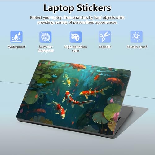 Universal Laptop Skin Sticker with 2 Wrist Pad Skins, Waterproof Scratch Resistant Vinyl Laptop Cover Decal, Cut to Fit for 11–15.6 Inch MacBook HP Dell Lenovo, Koi Pond - color: Koi Pond