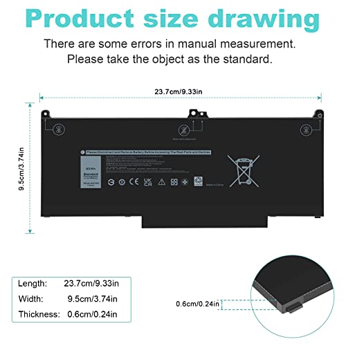 Fancy Buying 60Wh MXV9V Laptop Battery Replacement for Dell Latitude E7400 E7300 5300 5310 7300 7400, Latitude 5300 5310 2-in-1, P96G P97G P99G P100G 5VC2M 05VC2M 829MX 0829MX - size: 9.33*3.74*0.24inch
