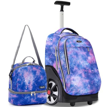 NEW TILAMI 19 Inch Rolling Backpack with Lunch Bag School Stair-Climbing | Stair-Climbing Teen Boys Girls Carry-on Suitcase Large Compartment 15.6 Laptop Sleeve Adjustable Handle Roller Travel Bag - color: Purple Star