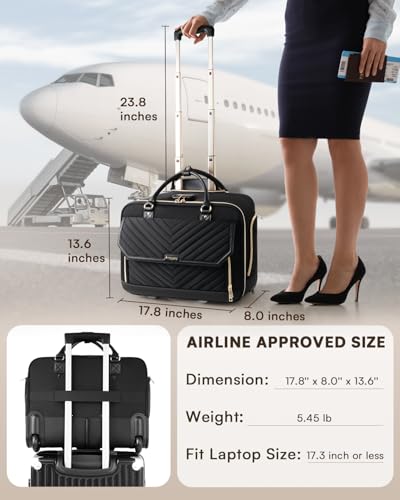 Arcoyard Rolling Laptop Bag, Briefcase for Women with Wheels, Black