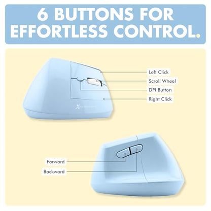 X9 Performance Wireless Vertical Ergonomic Mouse - (BT + 2.4Ghz) - Click in Comfort - Up to 4000 DPI, 6 Button, Rechargeable - Bluetooth Ergonomic Vertical Mouse Wireless - for Mac and PC - Blue - color: Blue