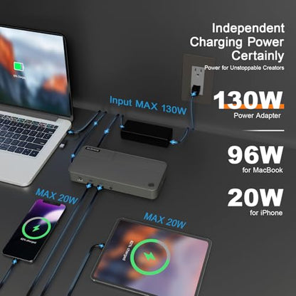 MacBook Docking Station 3 Monitors, Displaylink Laptop Docking Stations with 130W Power Supply,15 in 1 USB C Triple 4K Display Dock for MacBook Pro/Air and USB-C/A Port Computer (3 HDMI, 2 DP)