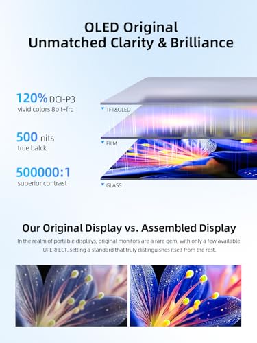 UPERFECT OLED Portable Monitor Touchscreen, 14" 3K 120Hz Gaming Monitor | 0.1ms | 2880x1800 | 500 Nits | 120% DCI-P3 | 500000:1 Contrast | Ultra-Slim Design for Laptop Mini PC Phone Game Consoles - size: 14"