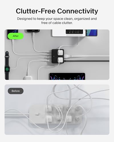 Belkin 70W GaN 7 in 1 Charging Station, 3X AC, 2X USB A, & 2X USB C Ports | Power strip, dual USB-C charger, iPhone 17/16/15, Apple Watch, iPad, MacBook, Samsung Galaxy S26, Pixel 10 - style: 70W, 3 AC Outlet
