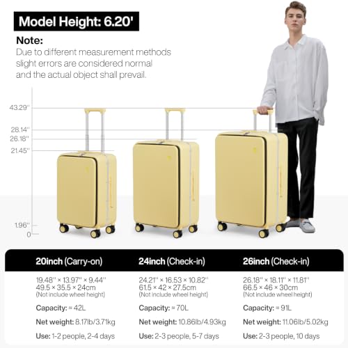 mixi 26 Inch Large Checked Luggage PC Hard Shell Suitcase Top Opening Aluminum Frame Travel Suitcases with Wheels, Lark Yellow - color: Lark Yellow, size: 26 inch