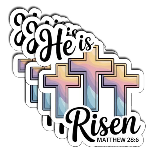 (3Pcs) He is Risen Stickers Christian Inspirational Bible Verse Quote Religious Scripture Prayer Gifts Waterproof Vinyl Decal for Kindle Water Bottle Bumper Car Hard Hat Phone Laptop Size 3"x 2.5" - color: He is Risen – Matthew 28:6