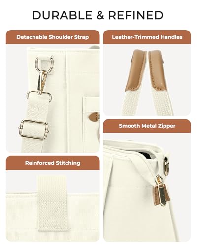 Tuwubi Canvas Tote Bag for Women, Large Tote Bag with Zipper & Compartments for Travel Work College Teacher Nurse - color: Beige