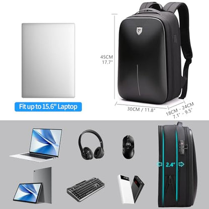 FENRUIEN Gaming Laptop Backpack 15.6 Inch, Expandable Hard Shell Backpack with USB Charging Port, Water Resistant Business Computer Backpack, Black
