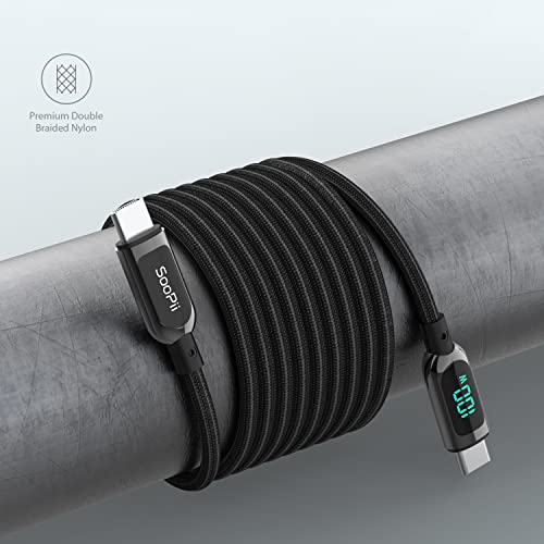 SOOPII 100W USB C to USB C Cable,[6.6ft,2-Pack],Nylon Braided Fast Charging Cable with LED Display for lPhone 15/15 Pro/15 Plus,lPad Air,MacBook Pro, Galaxy S24/S23 (Black) - color: Black, size: 2M 2Pack - 100W