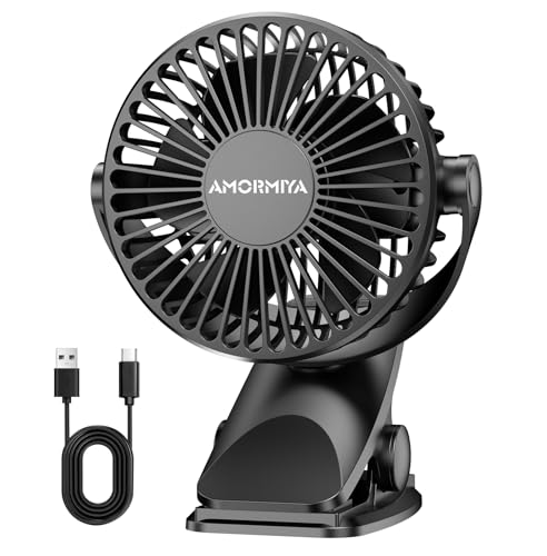 Portable Clip on Fan Rechargeable Mini for Desk Golf Camping Black | 4000mAh 20H Battery, Quiet Brushless Motor 4.5m/s, One-Click Shutdown, 3 Speeds, Detachable Cover, Type-C Charge, 360° Rotate - color: Black