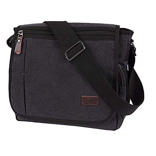 Modoker Messenger Bag for Men, 13 Inches Laptop Satchel Bags, Canvas Shoulder Bag with Bottle Pocket - color: Black
