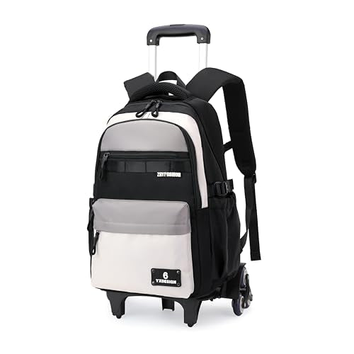 ZHANAO Rolling Backpack for Boys Color-blocking Schoolbag for Middle School Students Trolley Bookbags for Elementary Boys - color: Black-6 Wheels