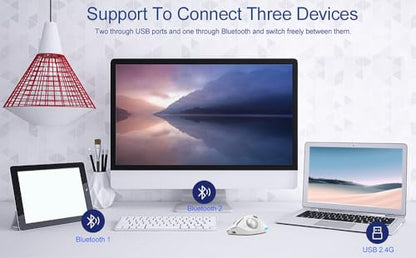 zelotes Wireless Trackball Mouse,Bluetooth Mouse,Rechargeable,4800 DPI, 2-in-1(BT 5.0/3.0+2.4GHz USB Receiver), 8 Buttons,Ergonomic Design,LED Lighting,for Laptop, PC, Pad,White - color: White