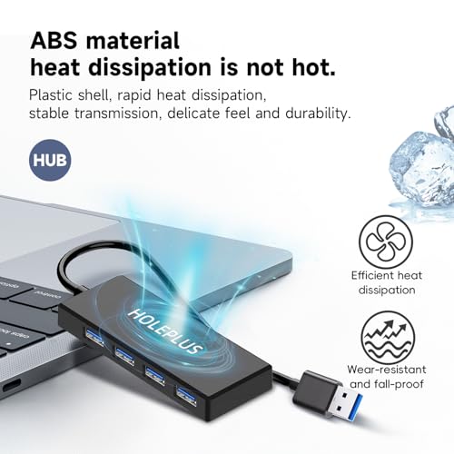 4-Port USB 3.0 Hub, Ultra-Slim Data USB Hub, for MacBook, Mac Pro, Mac mini, iMac, Surface Pro, XPS, PC, Flash Drive, Mobile HDD (U1 0.59ft)