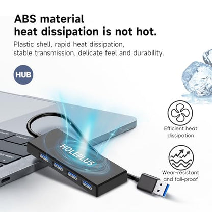 4-Port USB 3.0 Hub, Ultra-Slim Data USB Hub, for MacBook, Mac Pro, Mac mini, iMac, Surface Pro, XPS, PC, Flash Drive, Mobile HDD (U1 0.59ft)