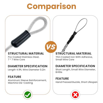 2Pcs 4.9FT 5mm Stainless Steel Security Cable Lock, Steel Coated Braided Double Loop Flexible Wire Rope for Bicycles, Luggage, Gates & Outdoor Equipment - size: 4.9FT