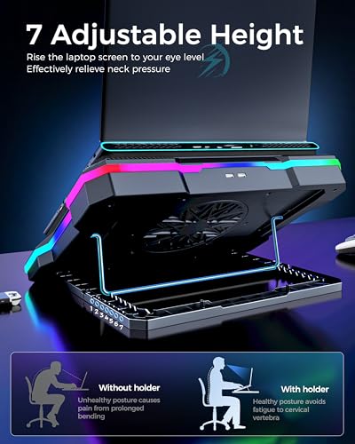 AICHESON Laptop Cooling Stand Gaming RGB Cooler for 15-19 inch Heavy Laptop | Gamer PC Computers Partner Fan with Full RGB Lights, 1 Big Powerful Fan Pull Up Stand Heat Dissipation - color: 5V
