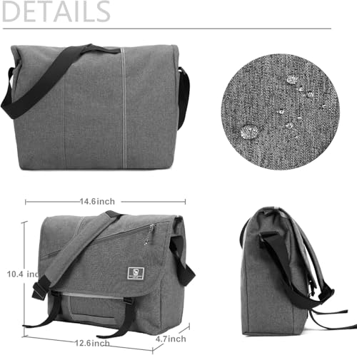 OIWAS 14" Laptop Messenger Bag for Men, Water-Resistant Crossbody Bag, Grey | Water-repellent polyester; thick padded laptop compartment; large capacity crossbody shoulder bag for work, travel & daily - color: 14 Inch-grey