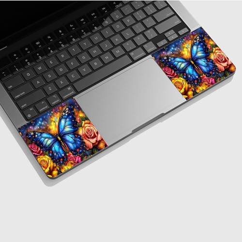 Universal Laptop Skin Sticker with 2 Wrist Pad Skins, Waterproof Scratch Resistant Vinyl Laptop Cover Decal, Cut to Fit for 11–15.6 Inch MacBook HP Dell Lenovo, Rose Blue Butterfly - color: Rose Blue Butterfly