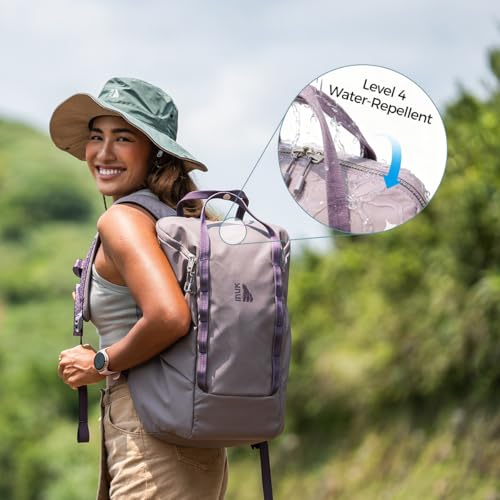 INUK Travel Laptop Backpack, 25L Recycled Waterproof Light Daypack | Dual laptop pockets, soft light foam straps, recycled wear-resistant fabric, water repellent coating, Purple - color: Misty Purple