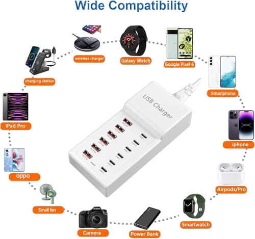 USB Charging Station 50w10A 12 Ports Multiple Charging Block, USB C Strip for iPhone 13/14/15/16/17/Smartphone/Tablet/Watch/Headphones and Multiple Charger Plug - size: 50W 12 Port