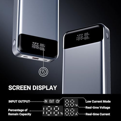 24,000mAh 280W Laptop Power Bank, PD 3.1 Portable Charger with Smart Display, 3-Port USB C Battery Pack for MacBook Pro/Air, iPhone 16/15/14/13 Series, iPad and More, Flight-Approved for Travel - size: 280W Laptop Power Bank