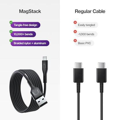 Statik MagStack USB A to USB C Coiling Magnetic Charging Cable, 27W | Nylon Braided Tangle-Free Design, Magnetic Coiling, Data Transfer, Compatible with iPhone & Android, 3FT Black, 5 Pack - color: Black, size: 3ft (5 Pack), style: USB-A to USB-C