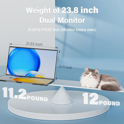 InnoView 23.8" FHD Dual Portable Monitor 1920x1080P 100% sRGB - Foldable & Stackable Design with 315° Screen Adjustment & 180° Stand | USB-C/HDMI, Dual Monitor for Laptop, Mac, Windows - size: 23.8inch FHD 100HZ