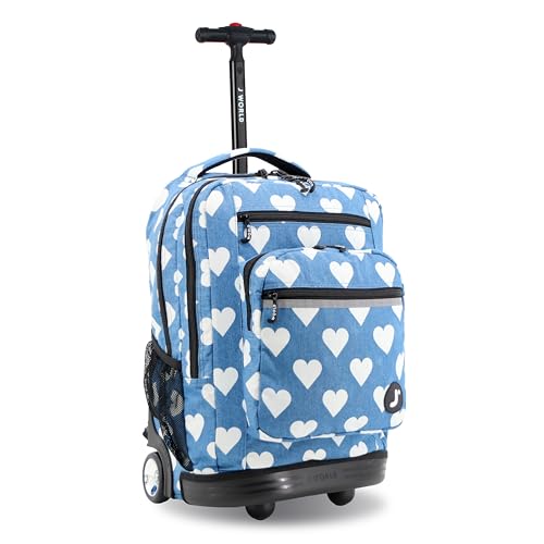 J World Sundance Laptop Rolling Backpack for Girls Boys. Roller Bookbag with Wheels, 20 Inch, Demim Heart - color: Denim Heart