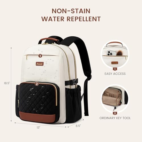 LOVEVOOK Laptop Backpack for Women with Pouch Pocket for Large Capacity Cup,17 Inch Teacher Nurse College Work Travel Backpack Purse,Waterproof Laptop Computer Bags,Beige-Black-Brown+Diamond-shaped - color: Beige - Black - Chestnut Brown + Diamond-shaped,
