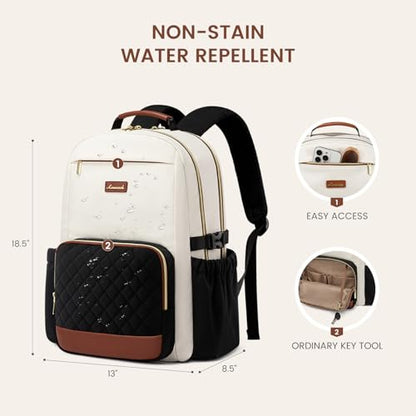 LOVEVOOK Laptop Backpack for Women with Pouch Pocket for Large Capacity Cup,17 Inch Teacher Nurse College Work Travel Backpack Purse,Waterproof Laptop Computer Bags,Beige-Black-Brown+Diamond-shaped - color: Beige - Black - Chestnut Brown + Diamond-shaped,
