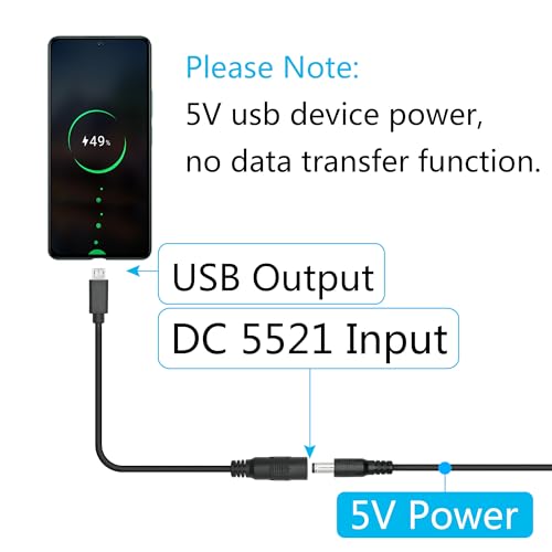 Short DC 5.5mm x 2.1mm to Micro USB Power Cord 6inch, 5V 3A Power Charging Extension Cable, for LED Desk Lamp, Small Fan Etc Other Micro USB Port Equipment(2Pcs) - style: DC 5521 Female to Micro USB Male