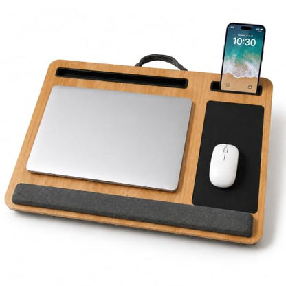 Wooden Lap Desk with Cushion,Work from Home Solution, Lightweight, Fits up to 17 inches Laptop,Lightweight Stand with Soft Wrist Pad,Laptop Pad for Couch