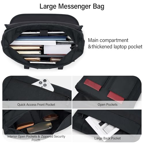 Hanke 15.6 Inch Laptop Messenger Bag for Men & Women, Large Crossbody Satchel Work Bag - color: Black