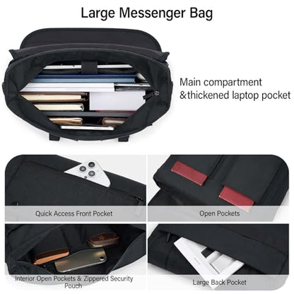 Hanke 15.6 Inch Laptop Messenger Bag for Men & Women, Large Crossbody Satchel Work Bag - color: Black