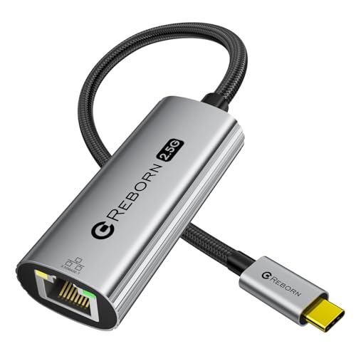 REBORN USB C to Ethernet Adapter 2.5G, Aluminum USB Type C to RJ45 2500Mbps LAN Network Adapter, Thunderbolt 4/3 Compatible for MacBook Neo/Pro/Air, NAS, XPS, iPhone 17 Pro Max, iPad and More