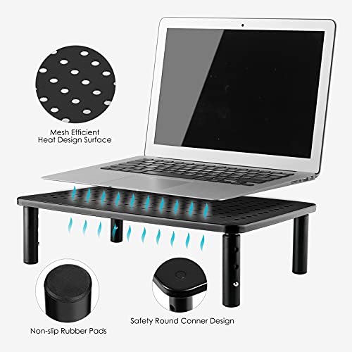 2 Pack Monitor Riser Desktop Stand Flat Screen TV Monitor Stand Riser | 3 Height Adjustable PC Stand with Mesh Platform Sturdy Metal Laptop Computer Monitor Stand Shelf for Printer, iMac