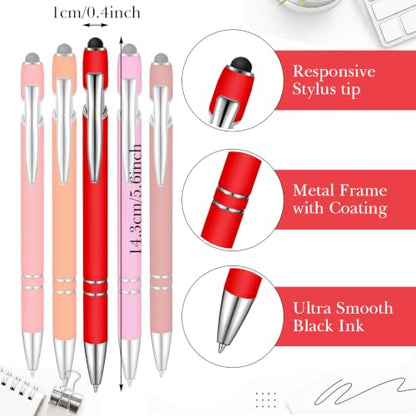 Zonon 38 Pieces Rubberized Ballpoint Pen with Stylus Tip Stylish Metal Pen Capacitive Stylus with Soft Rubberized Grip, Black Ink for Most Devices(Red Series) - color: Red Series